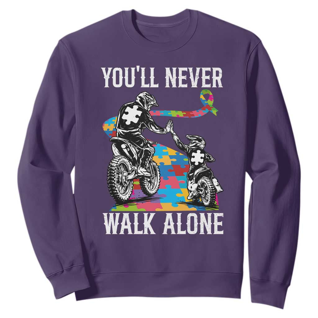 Autism Acceptance Sweatshirt Autism Dad Motocross Rider Father Son Support TS14 Purple Print Your Wear