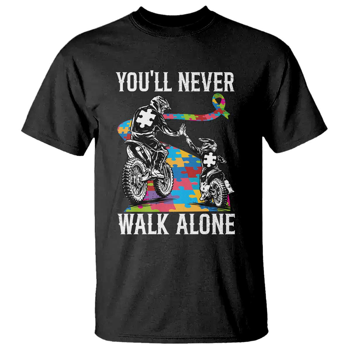Autism Acceptance T Shirt Autism Dad Motocross Rider Father Son Support TS14 Black Print Your Wear