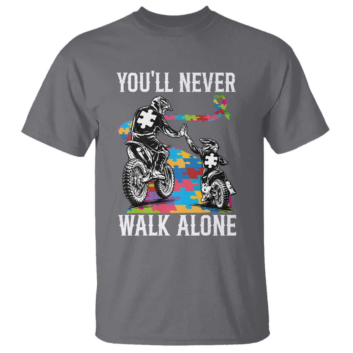 Autism Acceptance T Shirt Autism Dad Motocross Rider Father Son Support TS14 Charcoal Print Your Wear