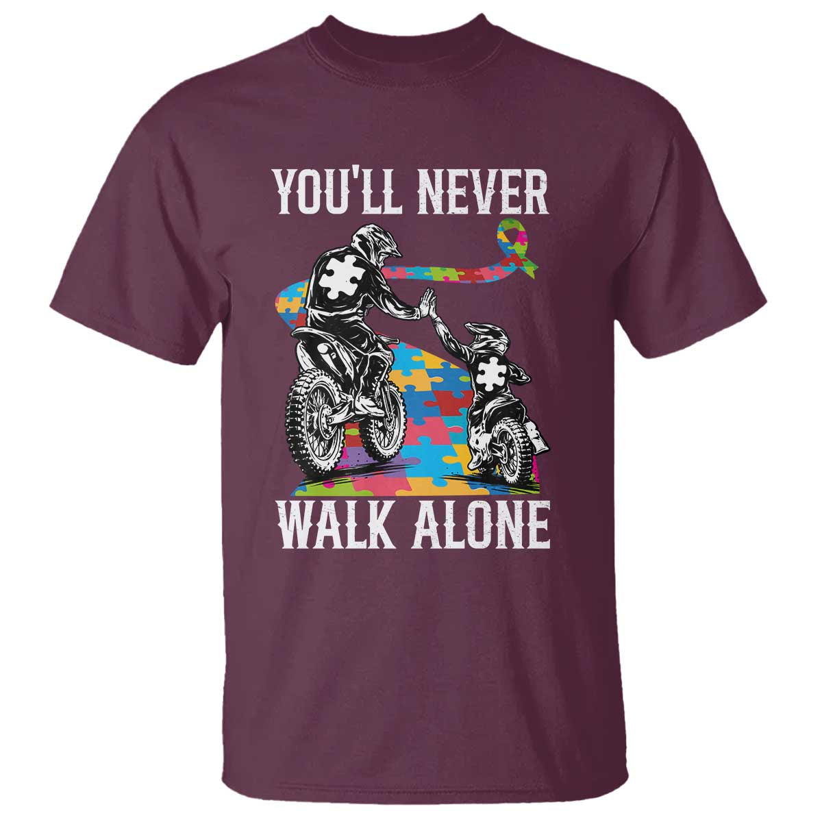 Autism Acceptance T Shirt Autism Dad Motocross Rider Father Son Support TS14 Maroon Print Your Wear