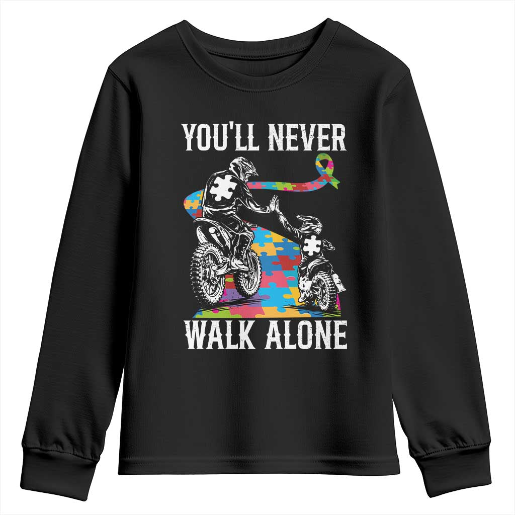Autism Acceptance Youth Sweatshirt Autism Dad Motocross Rider Father Son Support TS14 Black Print Your Wear