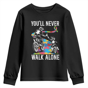 Autism Acceptance Youth Sweatshirt Autism Dad Motocross Rider Father Son Support TS14 Black Print Your Wear