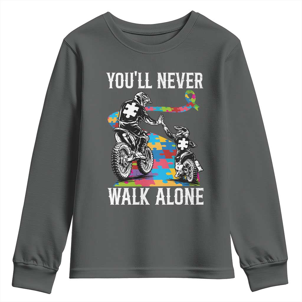 Autism Acceptance Youth Sweatshirt Autism Dad Motocross Rider Father Son Support TS14 Dark Heather Print Your Wear