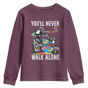 Autism Acceptance Youth Sweatshirt Autism Dad Motocross Rider Father Son Support TS14 Maroon Print Your Wear
