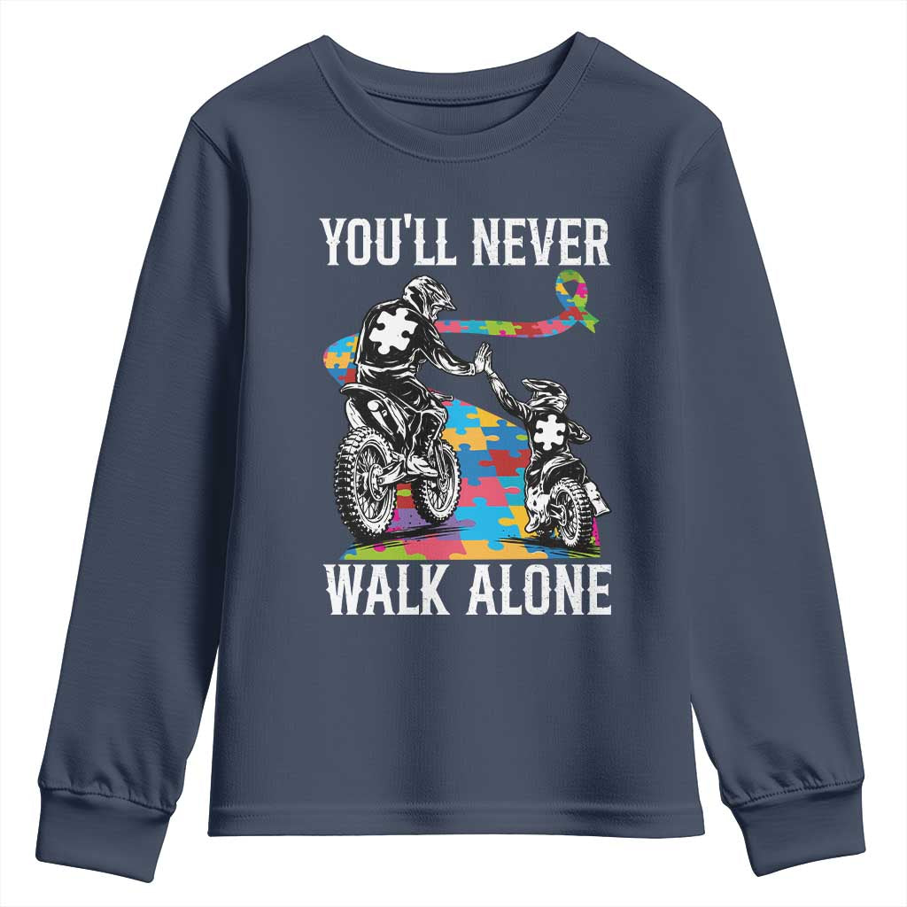 Autism Acceptance Youth Sweatshirt Autism Dad Motocross Rider Father Son Support TS14 Navy Print Your Wear