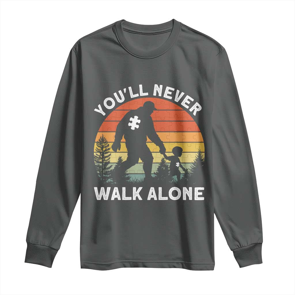 Autism Acceptance Long Sleeve Shirt Autism Dad You'll Never Walk Alone Support TS14 Dark Heather Print Your Wear