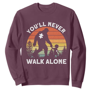 Autism Acceptance Sweatshirt Autism Dad You'll Never Walk Alone Support TS14 Maroon Print Your Wear