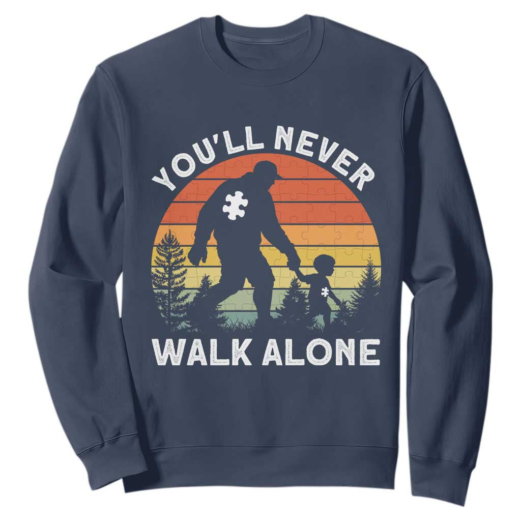 Autism Acceptance Sweatshirt Autism Dad You'll Never Walk Alone Support TS14 Navy Print Your Wear