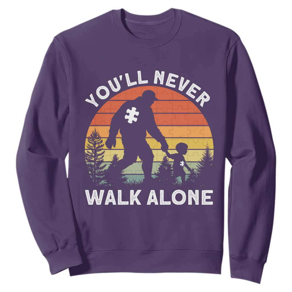 Autism Acceptance Sweatshirt Autism Dad You'll Never Walk Alone Support TS14 Purple Print Your Wear