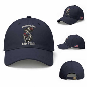 Good Moms Say Bad Words Baseball Cap Funny Sarcastic Skeleton Mom Mother’s Day TS14 Baseball Cap Universal Fit Navy Print Your Wear