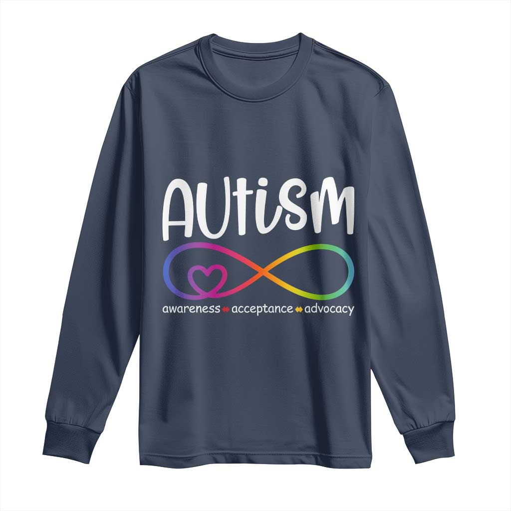 Autism Acceptance Long Sleeve Shirt - Neurodivergent Support Infinity Symbol TS14 Navy Print Your Wear