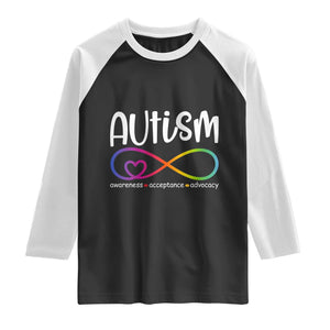Autism Acceptance Raglan Shirt Neurodivergent Support Infinity Symbol TS14 Black White Print Your Wear