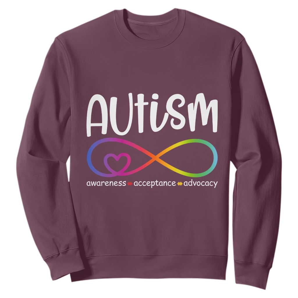 Autism Acceptance Sweatshirt - Neurodivergent Support Infinity Symbol TS14 Maroon Print Your Wear