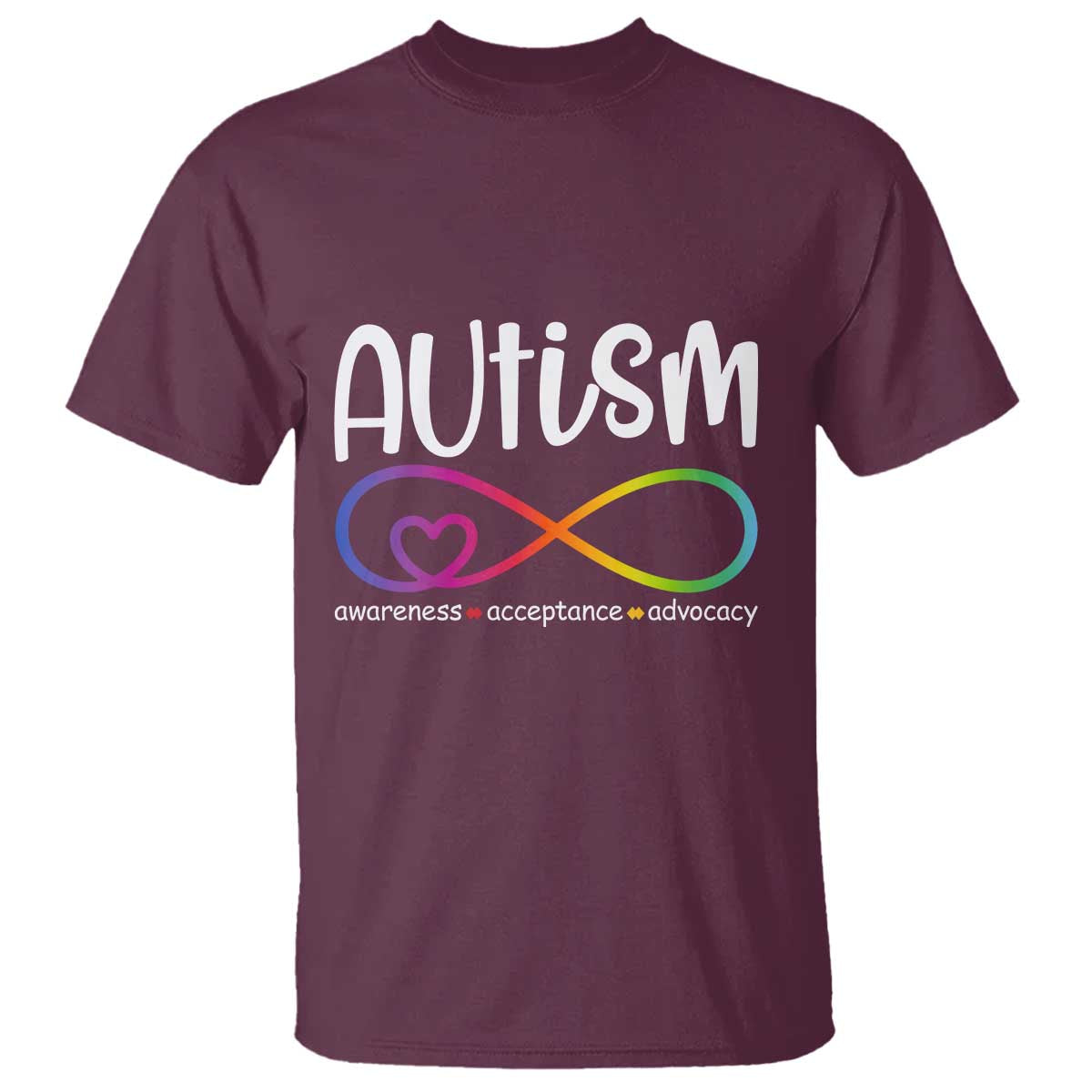 Autism Acceptance T Shirt Neurodivergent Support Infinity Symbol TS14 Maroon Print Your Wear