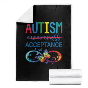 Autism Acceptance Throw Blanket Neurodivergent Support Infinity Butterfly Symbol TS14 Black Print Your Wear