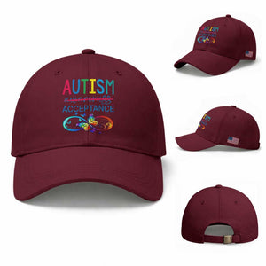 Autism Acceptance Baseball Cap Neurodivergent Support Infinity Butterfly Symbol TS14 Baseball Cap Universal Fit Maroon Print Your Wear