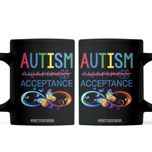 Autism Acceptance Coffee Mug Neurodivergent Support Infinity Butterfly Symbol TS14 Black Print Your Wear
