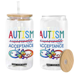 Autism Acceptance Glass Can Neurodivergent Support Infinity Butterfly Symbol TS14 Print Your Wear