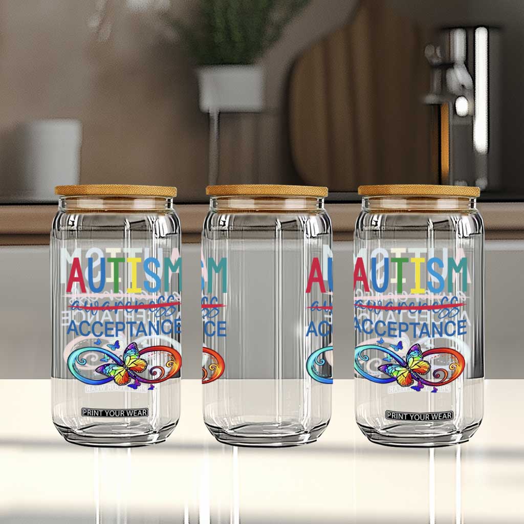 Autism Acceptance Glass Can Neurodivergent Support Infinity Butterfly Symbol TS14 Print Your Wear