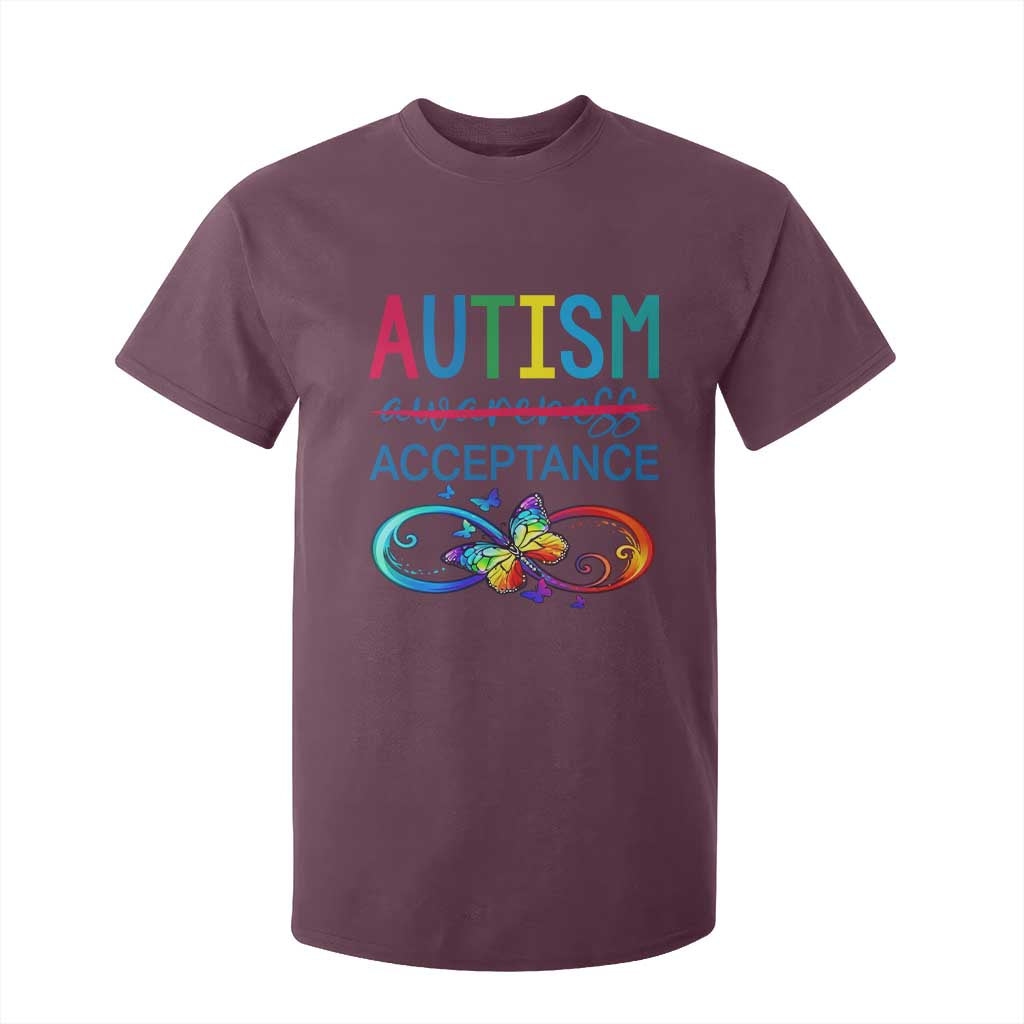 Autism Acceptance T Shirt For Kid - Neurodivergent Support Infinity Butterfly Symbol TS14 Maroon Print Your Wear