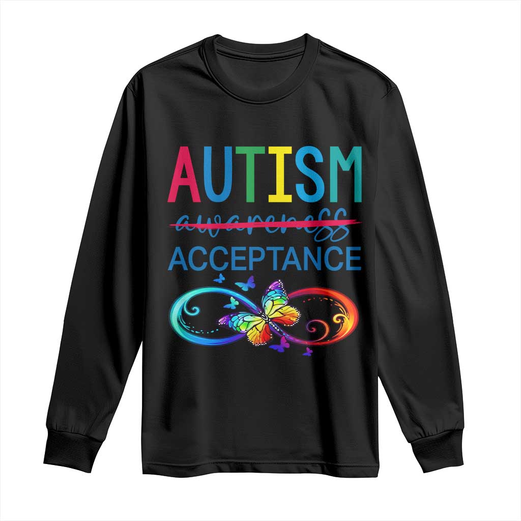 Autism Acceptance Long Sleeve Shirt - Neurodivergent Support Infinity Butterfly Symbol TS14 Black Print Your Wear