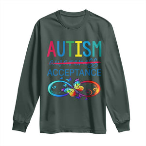 Autism Acceptance Long Sleeve Shirt - Neurodivergent Support Infinity Butterfly Symbol TS14 Dark Forest Green Print Your Wear