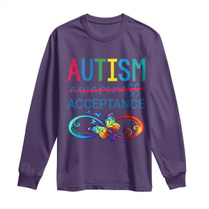 Autism Acceptance Long Sleeve Shirt - Neurodivergent Support Infinity Butterfly Symbol TS14 Purple Print Your Wear