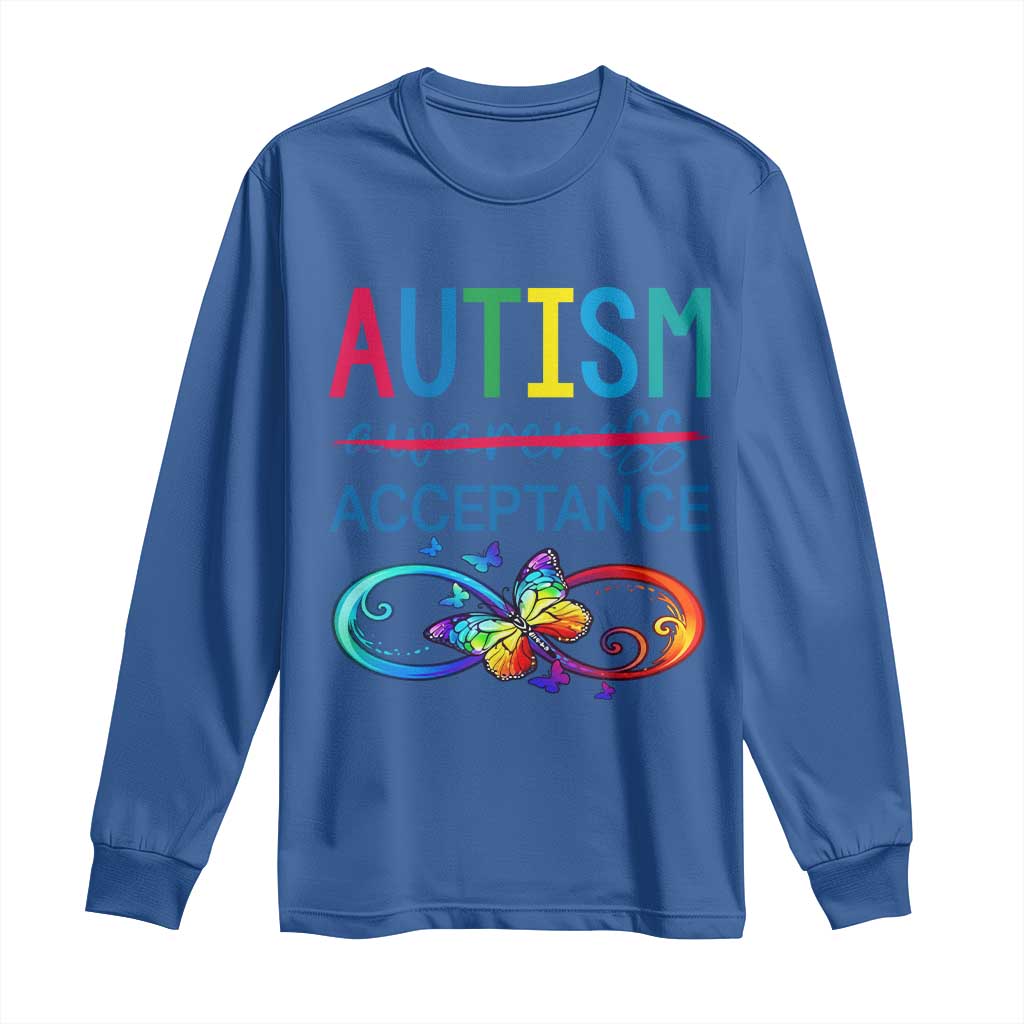 Autism Acceptance Long Sleeve Shirt - Neurodivergent Support Infinity Butterfly Symbol TS14 Royal Blue Print Your Wear
