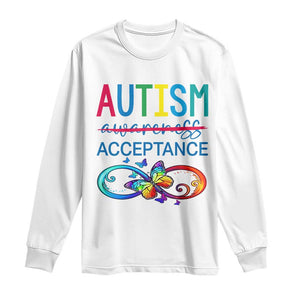 Autism Acceptance Long Sleeve Shirt - Neurodivergent Support Infinity Butterfly Symbol TS14 White Print Your Wear