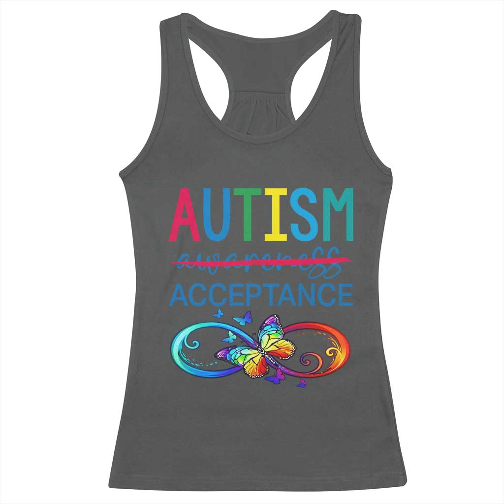 Autism Acceptance Racerback Tank Top Neurodivergent Support Infinity Butterfly Symbol TS14 Dark Heather Print Your Wear