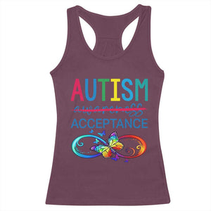 Autism Acceptance Racerback Tank Top Neurodivergent Support Infinity Butterfly Symbol TS14 Maroon Print Your Wear