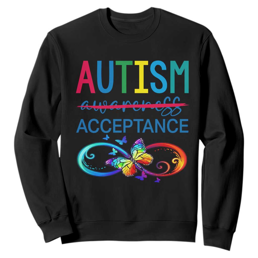 Autism Acceptance Sweatshirt - Neurodivergent Support Infinity Butterfly Symbol TS14 Black Print Your Wear