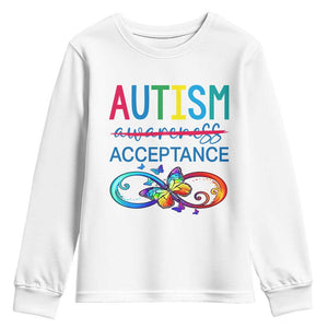 Autism Acceptance Youth Sweatshirt - Neurodivergent Support Infinity Butterfly Symbol TS14 White Print Your Wear