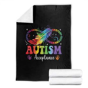 Autism Acceptance Throw Blanket Neurodivergent Support Rainbow Feather Infinity Symbol TS14 Black Print Your Wear
