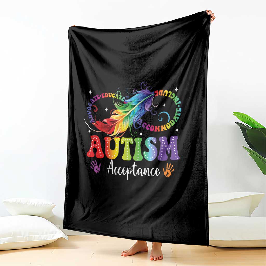 Autism Acceptance Throw Blanket Neurodivergent Support Rainbow Feather Infinity Symbol TS14 Print Your Wear