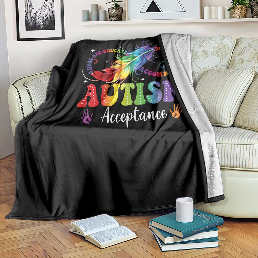 Autism Acceptance Throw Blanket Neurodivergent Support Rainbow Feather Infinity Symbol TS14 Print Your Wear