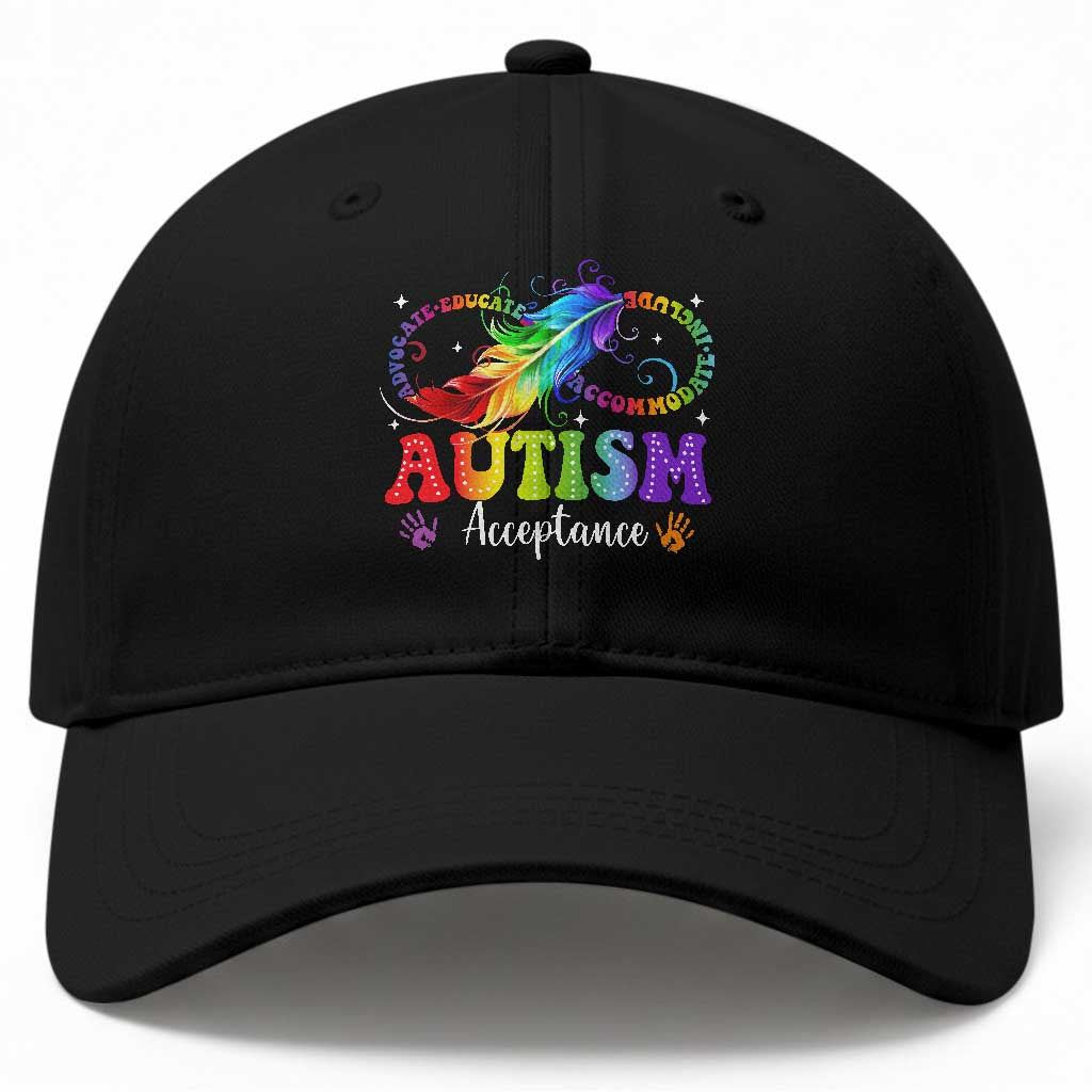 Autism Acceptance Baseball Cap Neurodivergent Support Rainbow Feather Infinity Symbol TS14 Print Your Wear