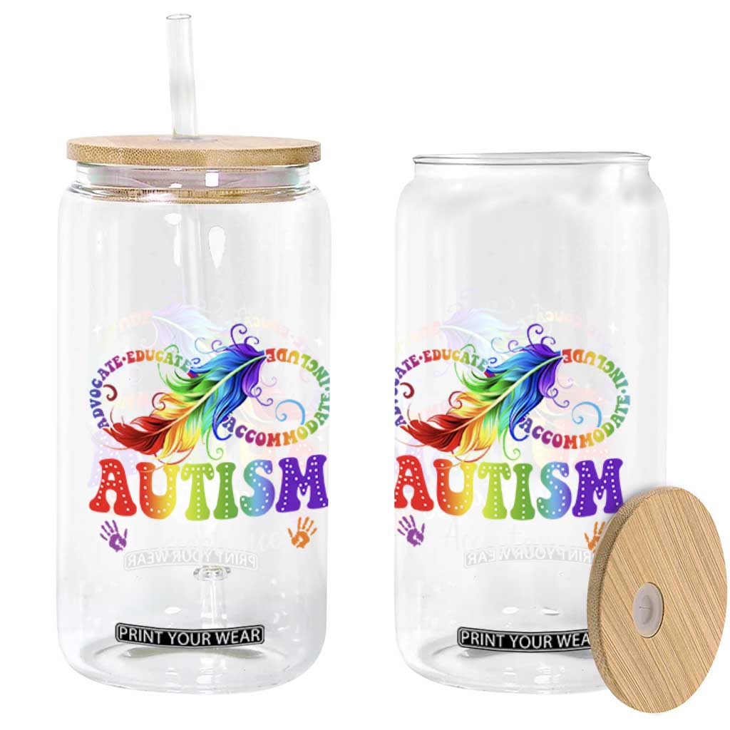 Autism Acceptance Glass Can Neurodivergent Support Rainbow Feather Infinity Symbol TS14 Print Your Wear