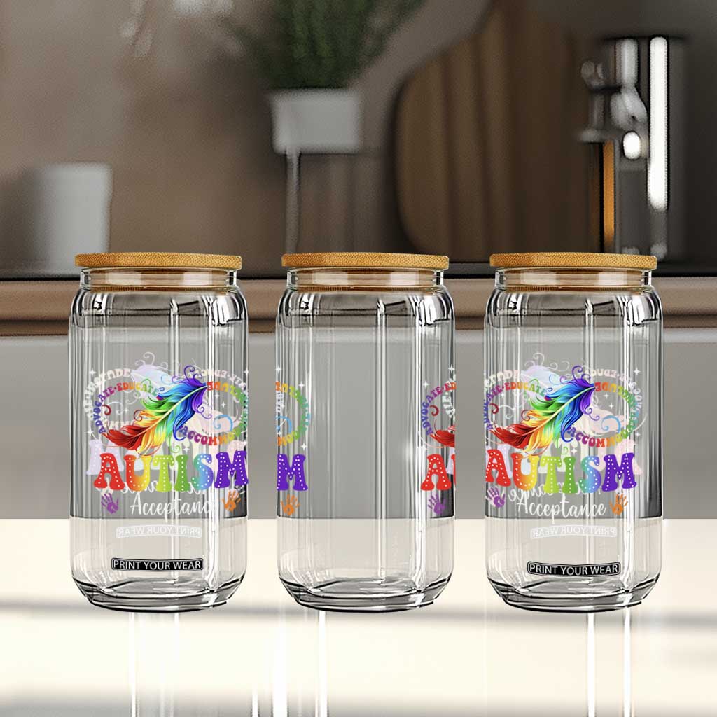 Autism Acceptance Glass Can Neurodivergent Support Rainbow Feather Infinity Symbol TS14 Print Your Wear