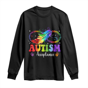 Autism Acceptance Long Sleeve Shirt - Neurodivergent Support Rainbow Feather Infinity Symbol TS14 Black Print Your Wear