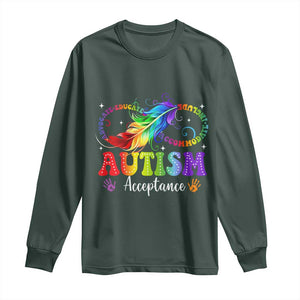 Autism Acceptance Long Sleeve Shirt - Neurodivergent Support Rainbow Feather Infinity Symbol TS14 Dark Forest Green Print Your Wear