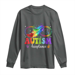 Autism Acceptance Long Sleeve Shirt - Neurodivergent Support Rainbow Feather Infinity Symbol TS14 Dark Heather Print Your Wear