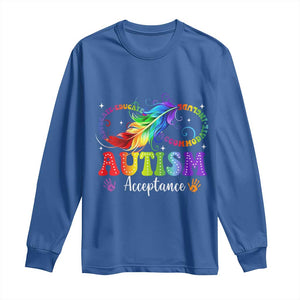 Autism Acceptance Long Sleeve Shirt - Neurodivergent Support Rainbow Feather Infinity Symbol TS14 Royal Blue Print Your Wear