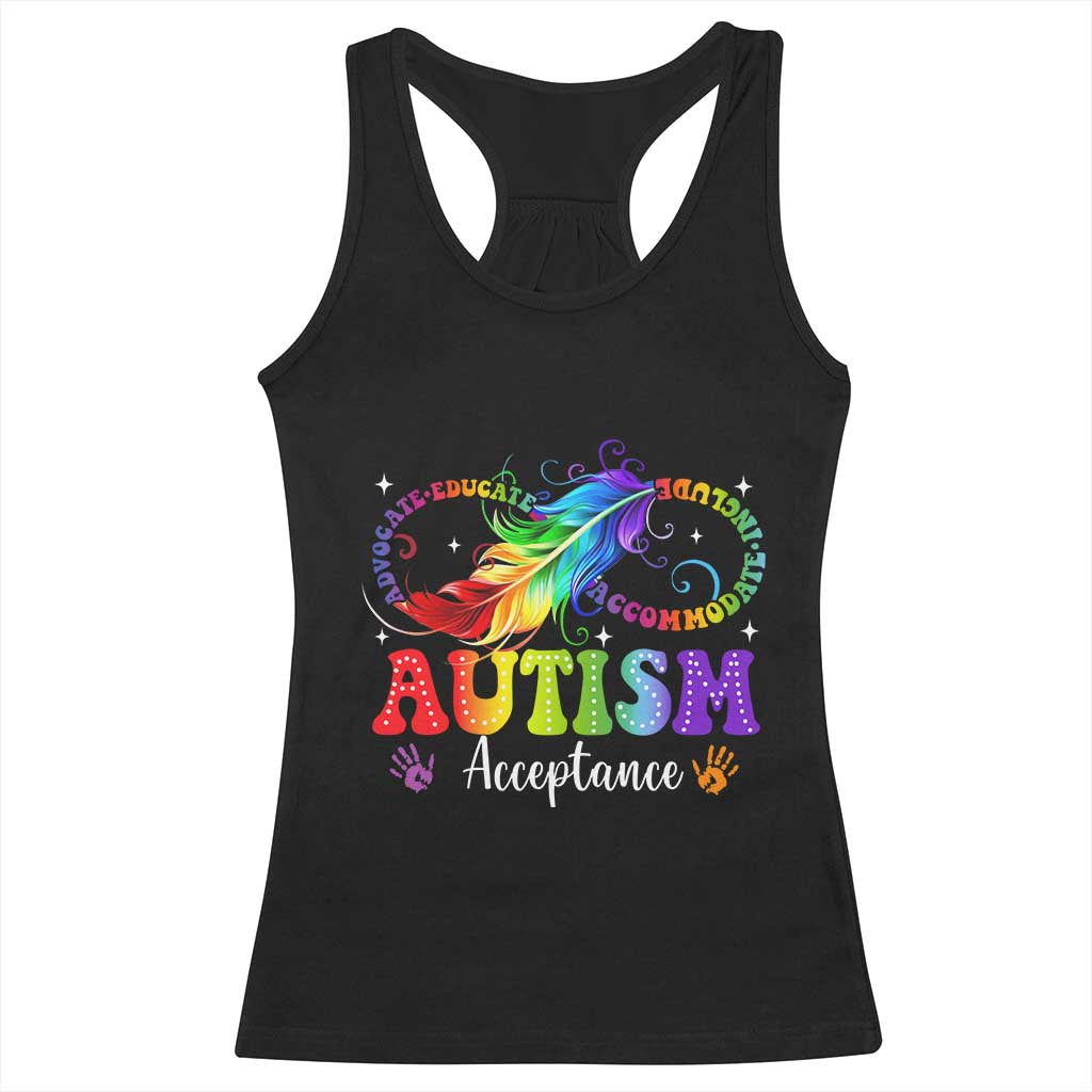 Autism Acceptance Racerback Tank Top Neurodivergent Support Rainbow Feather Infinity Symbol TS14 Black Print Your Wear