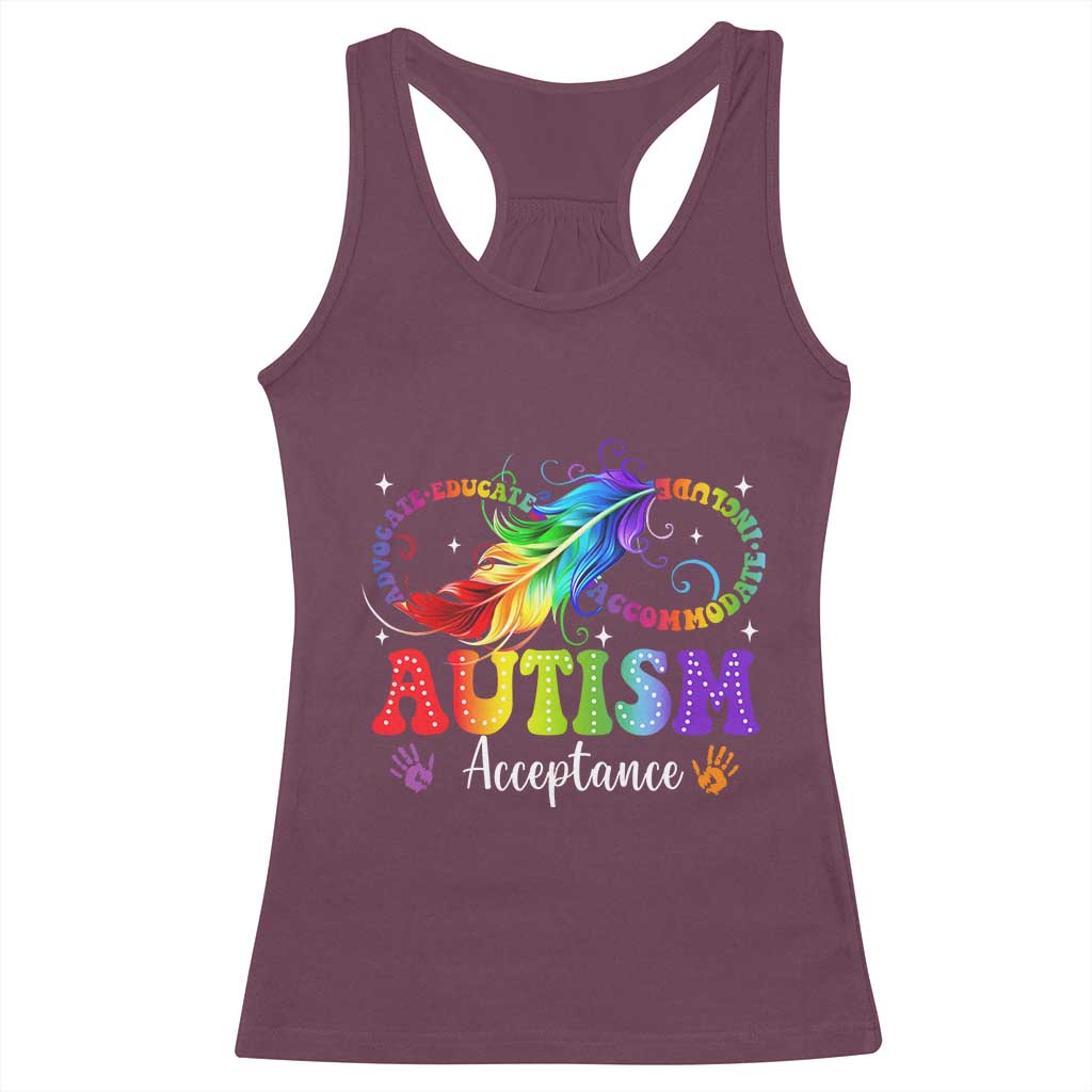 Autism Acceptance Racerback Tank Top Neurodivergent Support Rainbow Feather Infinity Symbol TS14 Maroon Print Your Wear