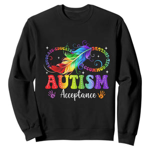 Autism Acceptance Sweatshirt Neurodivergent Support Rainbow Feather Infinity Symbol TS14 Black Print Your Wear
