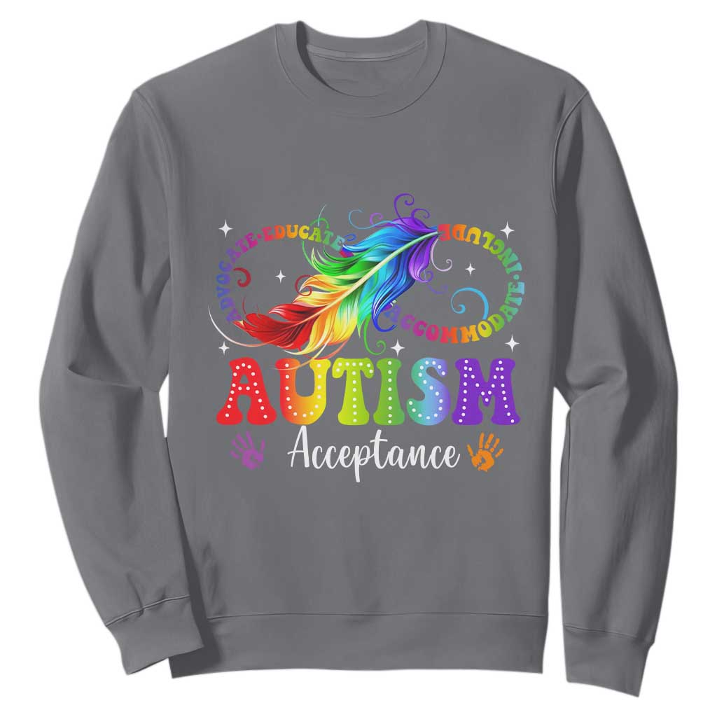 Autism Acceptance Sweatshirt Neurodivergent Support Rainbow Feather Infinity Symbol TS14 Charcoal Print Your Wear