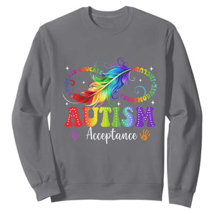 Autism Acceptance Sweatshirt Neurodivergent Support Rainbow Feather Infinity Symbol TS14 Charcoal Print Your Wear