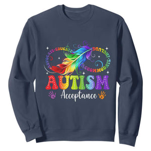 Autism Acceptance Sweatshirt Neurodivergent Support Rainbow Feather Infinity Symbol TS14 Navy Print Your Wear