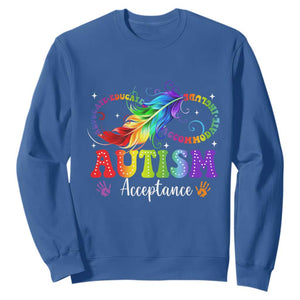 Autism Acceptance Sweatshirt Neurodivergent Support Rainbow Feather Infinity Symbol TS14 Royal Blue Print Your Wear